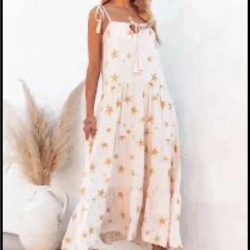 Storia Stars Tiered Cotton Tassel Maxi Dress
